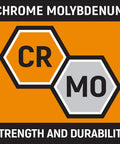 Graphic showing Chrome Molybdenum symbol for strength, related to Half Inch Drive Deep Impact Socket 30mm Six Point Off Corner Loading Black Oxide Finish Built Tough For Auto Repair Heavy Duty Mechanic Tools Metric Socket For Industrial Fastener Jobs