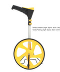 Digital Telescopic Measuring Wheel Featuring Glowing Lcd Screen With Auto Storage Modes For Dead Accurate Distance Tracking, sturdy plastic chassis and adjustable handle.