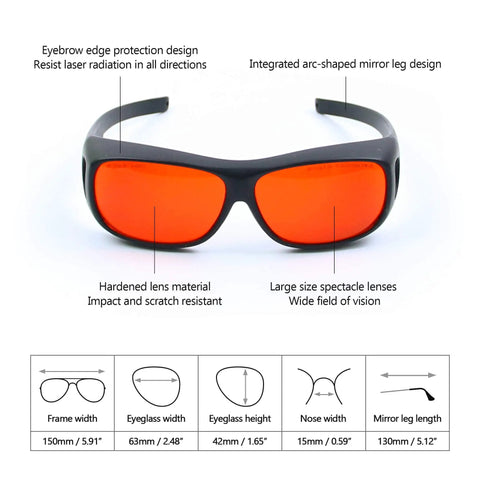 Heavy Duty Laser Safety Goggles Designed For Blue And Green Lasers Spanning 190 To 540 Nm Spectrum Ideal For Engraving Hustle While Keeping Your Peepers Locked In And Comfy All Day showcasing protective features and measurements.