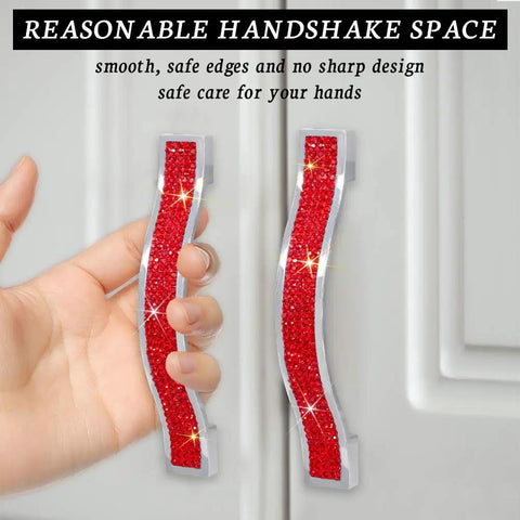 Top Tier Red Crystal Drawer Pulls For Cabinets And Dressers Hella Sparkly Boho Chic Furniture Hardware With Bombproof Screws Dead Simple Refresh Install Four Piece Kit, hand showing grip on shiny red crystal handle.