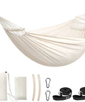 Cotton Hammock For Chill Sessions Up To 660 Lbs 8.9 By 4.9 Ft Portable Indoor Outdoor Backyard Camping Setup With Detachable Spreader Bar Pillow Two Strong Webbing Straps And Carabiners
