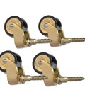 Solid Build Heavy Duty Brass Caster Wheels With Seamless 360 Swivel Ball Bearing Vintage Industrial Stem Pedestal Base Four Pack on white background.