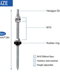 Heavy Duty Stainless Steel Hanger Bolts M10 X 200mm Featuring Tough As Nails Epdm Weather Seals Plus Preassembled Hex Locking Nuts for solar panel roof mounting with rubber ring detail.