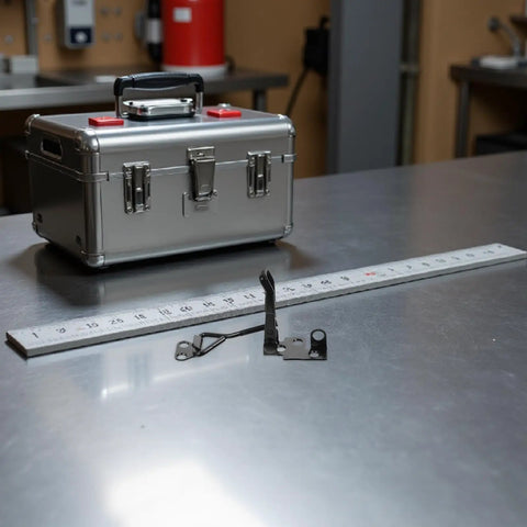 Adjustable Stainless Steel Toggle Latch Clamps with toolbox and ruler on a workshop table