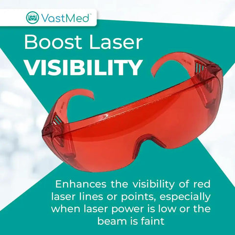 Top Shelf Tough As Nails Dental Protective Goggles With Red Laser Lens guarding against LED wavelength exposure, showing red laser lens for enhanced visibility.