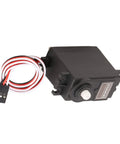 Smooth Operator Low Noise RC Servo With Fast Spin Plastic Motor For HPI And Futaba RC Models, compact black servo with cables.