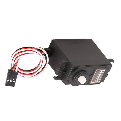 Smooth Operator Low Noise RC Servo With Fast Spin Plastic Motor For HPI And Futaba RC Models, compact black servo with cables.