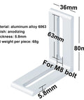 6 Pack 4040 T-Slot Aluminum Inside L Shape Corner Connectors, Heavy Duty M8 Bolt Mounts With Anodized Silver Finish, 36x63mm size.