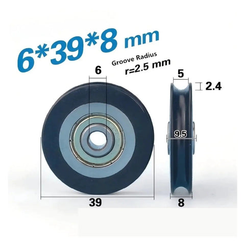 Heavy Duty Nylon Pom U Groove Pulley Wheels With Embedded Bearings For Hella Smooth Sliding Door Track Systems No Sweat Install Drawer Glides And Furniture Hardware Replacement 20 Piece Pack, shown in size 39 mm.