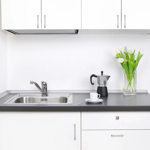 Modern kitchen with 10 Pack 5 Inch Brushed Satin Nickel Cabinet Pulls Center To Center 128mm Durable Zinc Alloy on white cabinets.