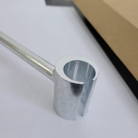 Close-up view of a metal wrench head from the Two Sets Adjustable Door Hinge Bender Wrench Kit For Sagging Doors And Gap Adjustment 14 To 19mm And 23 To 25mm Tool For Easy Rehangs And Longer Lasting Frames.