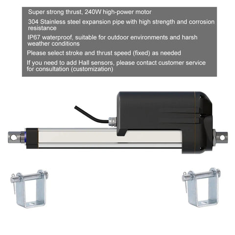 Heavy Duty Electric Linear Actuator 12 Volt Rock Solid Stainless Steel Design With Waterproof IP67 Build, 240W motor and accessories.