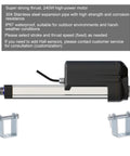 Rock Solid Electric Linear Actuator DC 24V Heavy Hitter High Thrust Motor With Smooth Operation And Genuine Energy Savings Built Different For Custom Garage And Work Projects showing high-power motor and stainless steel body.