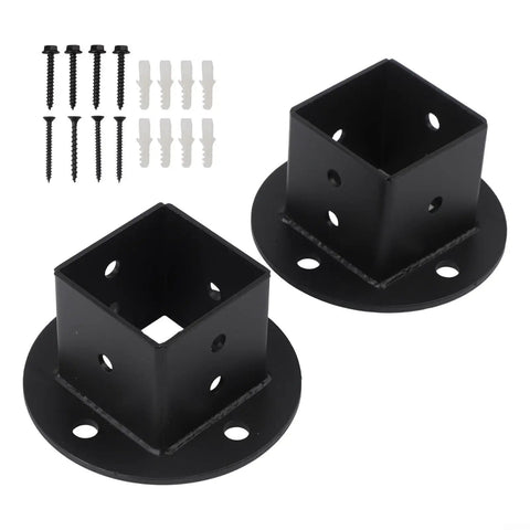 Heavy Duty 2x2 Inch Metal Post Anchor Base Kit With Floor Flange For Fence Poles Deck Railing Pergola Or Mailbox Black Finish Includes Screws And Expansion Pipes 2 Pack