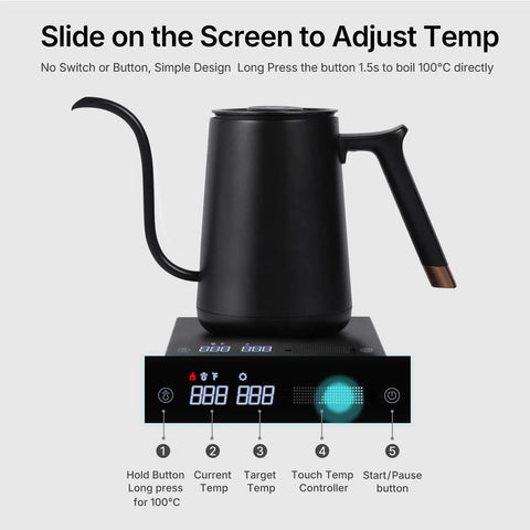 Fish Smart Electric Coffee Kettle 600ML Gooseneck Pour Over Kettle For Coffee And Tea With Variable Temperature Control Black