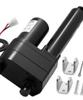 12V Beefy Linear Actuator 7.87 Inch Stroke With 2023 Pounds Thrust Built Like A Tank Featuring IP65 Waterproof Housing and hardware accessories.