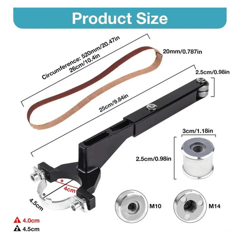 Tough As Nails Cordless Angle Grinder Equipped With Quick Swap Belt Sanding Attachments For Lightning Fast Paint Stripping with dimensions.