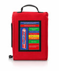 Close-up of red 164 Piece Outdoor Adventure First Aid Kit With Color Coded Supplies For Camping Hiking Road Trips And Car Survival Gear