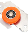 Heavy Duty Sliding Door Rollers Two Sets Silent Bearing Roller Pulleys For Wardrobe Closet Glass Cabinet Smooth Glide Hardware Replacement showing close-up of orange nylon wheel and iron frame.