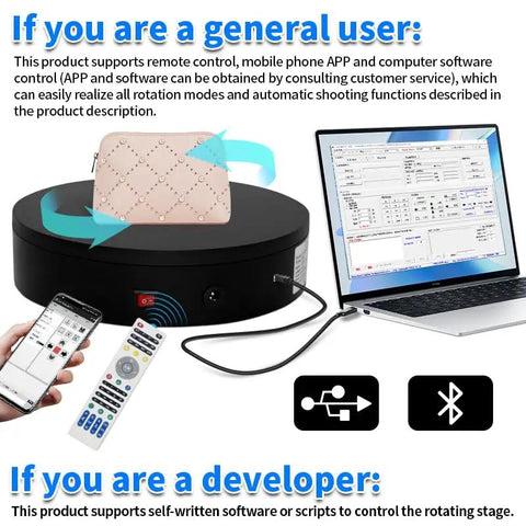 Large Programmable Electric Rotating Platform For Pro Photography And 3D Scanning With Bluetooth And Usb Control Api Ready Custom Workflow Built Different Studio Setup Lazy Susan Display Stand with remote control and phone app
