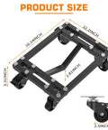 Heavy Duty Set Of 4 Car Wheel Dollies Featuring 6000 Lbs Capacity Tire Skates Cart dimensions with locking casters and sturdy framework.