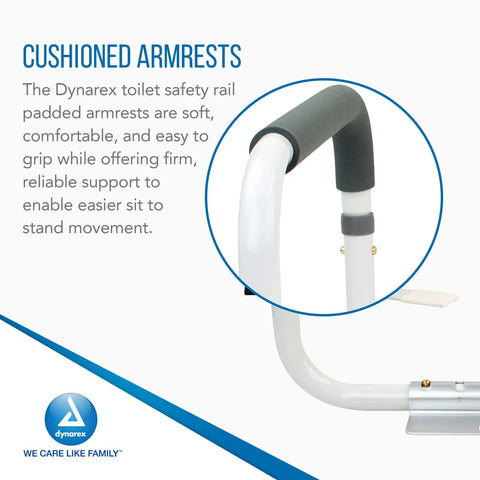 Cushioned armrests of the No Sweat Install With Quick Clips Padded Rails Offer Rock Solid Grip Adjustable Width Fits All Bowls Carries 300 Lbs Like A Champ White Bathroom Safety Bar.