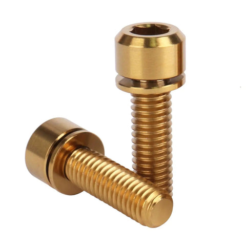 Top Shelf Titanium Bike Bolts M6 Hex Socket Screws Pack Of Four gold anodized high strength bolts with hex drive.
