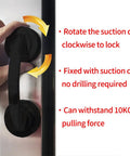 Black Suction Cup Glass Door And Window Handle for sliding doors, featuring no-drill installation and high strength ABS supporting up to 22 lbs