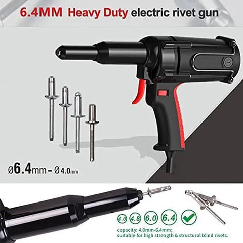 Pro Grade Electric Blind Rivet Gun Featuring A Smooth 27mm Stroke And No Fuss Auto Ejection System For Aluminum Steel Copper Metal Sheets Big Time Heavy Workhorse Power Fastener For Shop Use with rivets.