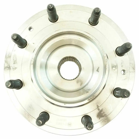 Solid Heavy Duty 2 Piece Front Wheel Hub And Bearing Assembly For Chevy Silverado 2500 3500 HD And Gmc Sierra 6.0l 6.6l 2011 To 2019 Kickass Rig Parts Package top view of hub with tapered roller bearings and steel outer shell.