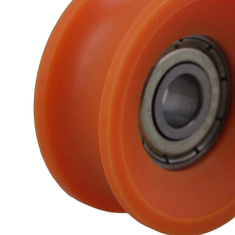 Top Shelf 4 Piece U Groove Pom Pulley Pack Featuring A Clean 6 mm Bore And 30 mm Rim showcasing the orange POM wheel and steel bearing.