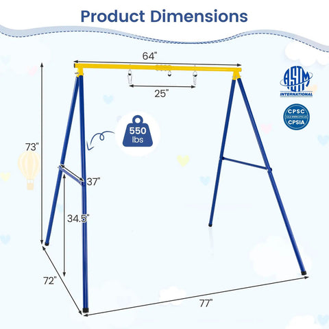 Heavy Duty 550lbs Metal Swing Set for Backyard Built Like a Tank Full Steel A Frame Swing Stand All Weather with Ground Stakes Adjustable Ropes Kid Approved Indoor Outdoor Fun Gift dimensions