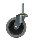 Front view of a 3 Inch Threaded Stem TPR Caster With 110 Lb Load Capacity, Gray TPR Wheel On Black Polypropylene Hub, Ball Bearing Swivel.