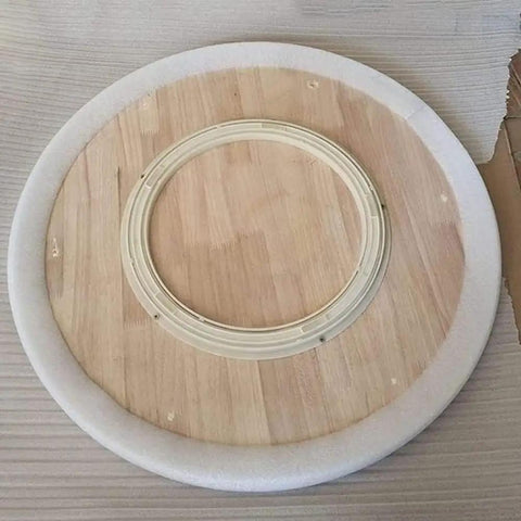 Solid Wood Lazy Susan Turntable Delivering Smooth As Butter Swivel Spin For Dining Tables large tray with white edge and circular base.