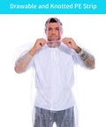 Plus Size Disposable Rain Poncho Set With Hood, 2 Pack Heavy Duty Waterproof, man adjusting hooded PE poncho