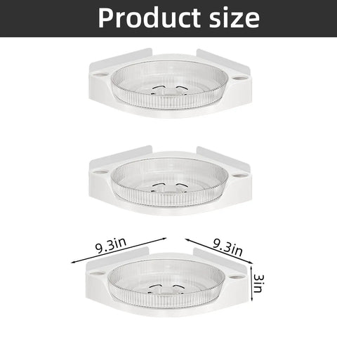 Size details of Super Sturdy Premium Three Tier Corner Shower Caddy with 9.3in diameter tray for efficient storage.