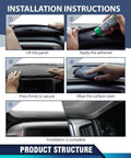 PIT66 TPE dash cover for Chevy Silverado/GMC Sierra; step-by-step installation guide with adhesive application.