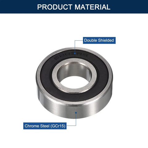 Heavy Duty Deep Groove Ball Bearings 6203-19-2Rs double rubber sealed GCr15 chrome steel material view with shielded design.
