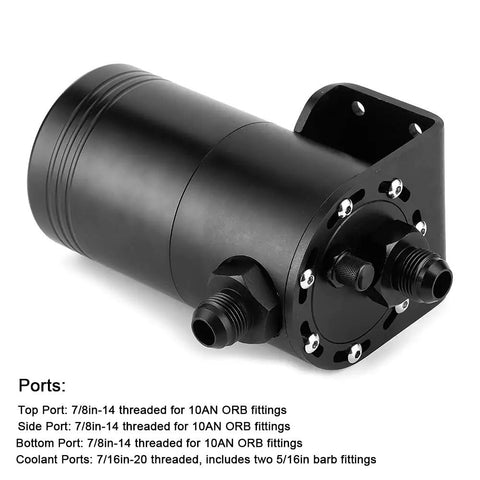 Yukofe Universal Air Oil Separator Catch Can, Black Stainless Steel Construction for Engine Modification, showcasing ports for fittings.