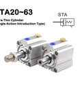 Heavy Duty Single Acting Pneumatic Cylinder With Spring Return Push Out Design Bore Fifty Millimeter Stroke Eighty Millimeter side view showing aluminum body and piston.