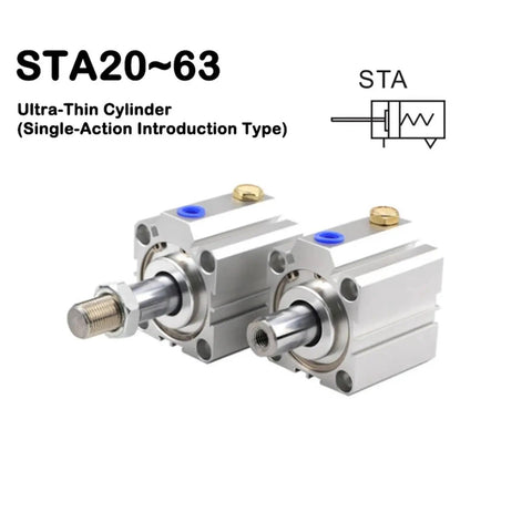 Heavy Duty Single Acting Pneumatic Cylinder With Spring Return Push Out Design Bore Fifty Millimeter Stroke Eighty Millimeter side view showing aluminum body and piston.