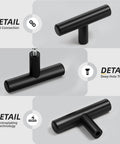 Level Up Your Home Decor With These Badass Matte Black Cabinet Knobs And Drawer Pulls Made From Hella Durable Stainless Steel T Bar Style Handle Design Perfect For Modern Kitchen And Bathroom Renovation Projects 10 Piece Set Included showing matte black T-bar handle with tight connection details.