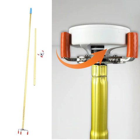 Extended Telescopic Smoke Detector Removal Tool With 3.3 Meter Pole For High Ceilings and Vaulted Rooms, showing pole and smoke alarm attachment.