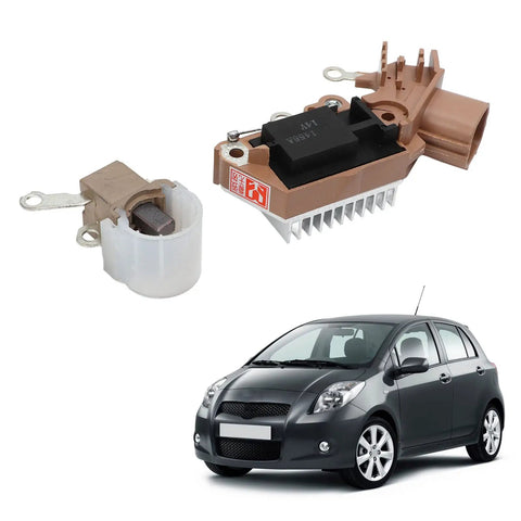 Top Notch Hella Durable Alternator Voltage Regulator And Brushes Rebuild Kit 2770075030 for Toyota Yaris 1.5L with components shown.