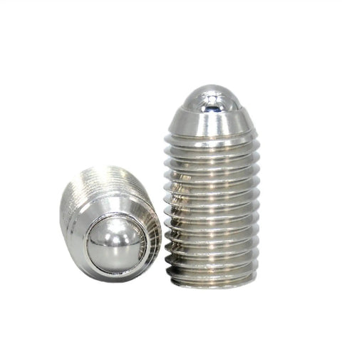 Hella Durable Stainless Steel Spring Plungers With Internal Hex Roller Threads Shop Favorite Locating Fasteners And Positioning Bolts For No Fuss Projects M16 X 25Mm Pack Of 10 close-up of two stainless steel spring plungers