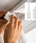 Person installing Snappy Swappable Shutter Repair Pins For Window Louvers With No Fuss Install and clips on white blinds.