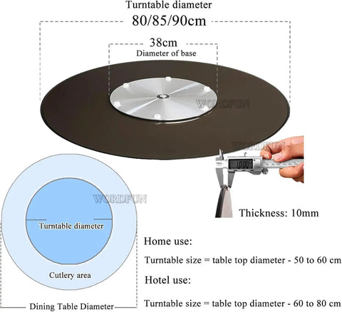 Diagram of 35 Inch Heavy Duty Lazy Susan Turntable Boasting Smooth Rolling Action Tempered Glass Top And Rock Solid Aluminum Base dimensions