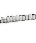 Thirteen Piece One Half Inch Drive Six Point Standard Metric Socket Set With 12mm Through 24mm Sockets Knurled Ends For Grippy Handling