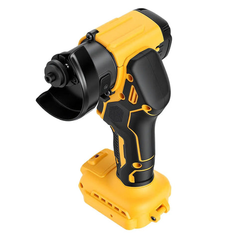 Heavy Duty Cordless Mini Circular Saw With Brushless Motor And Angle Grinder Hybrid Three Speed Settings Pulling 12000 RPM side view with battery