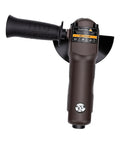 Pneumatic Air Angle Grinder Delivers Beast Mode 10000 RPM Power For Serious Metal Grinding And Polishing Ops On Ship Hulls Or Wood Projects Includes 110mm Disc With Quick 1/4 Inch Hookup, showing handle and guard.